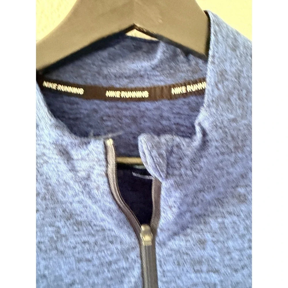 Nike Running Dri-FIT 1/2 Zip Pullover Jacket Blue Space Dye Heather Size Large